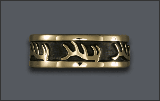 Men's 14 k Elk Antlers Wedding Band