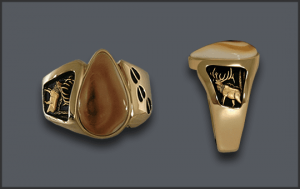 Women's Ivory Ring with Bull Elk and Tracks
