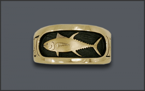 Men's 14 k Yellowfin Tuna Wedding Ring Hybrid Band