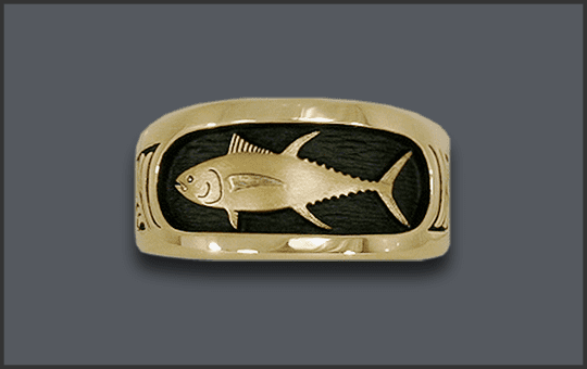 Men's 14 k Yellowfin Tuna Wedding Ring Hybrid Band
