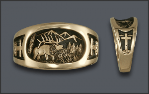 Men's 14 k Elk Ring With Cross on Sides