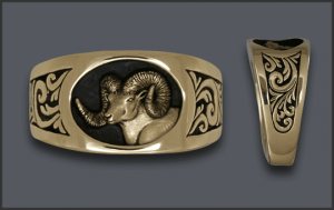 14k Men's Ram Head Ring w/ High Profile