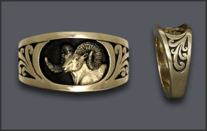14k Men's Ram Head Ring w/ Low Profile