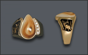 Women's Elk Ivory Ring with Diamonds and Bull Elk