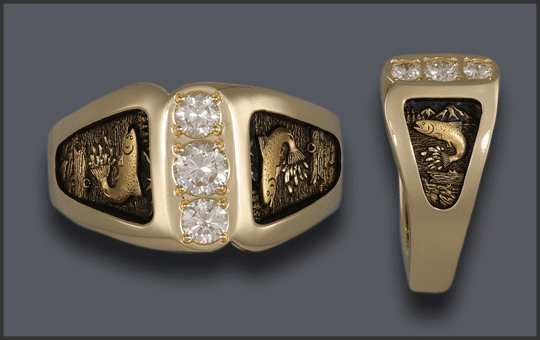 Men's 14 k 3 Diamond Fishing Wedding Ring