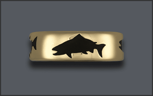 Men's 14k Fish Wedding Band With Salmon