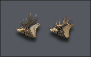 Men's 14k Elk Head Tie Tac with elk Ivory and without
