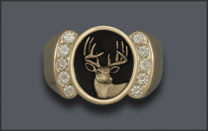 Men's 10 Diamond Whitetail Deer Head Ring