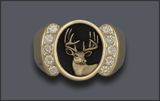 Men's 10 Diamond Whitetail Deer Head Ring