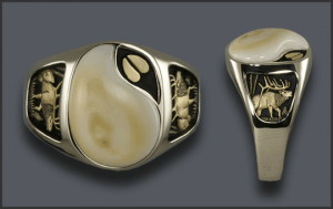 Men's 14k White Gold Ivory Ring with Elk Track