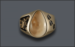 Men's Elk Ivory Ring With Bull Elk Diamond and Tracks on Side
