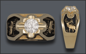 Men's 14k 2ct diamond bull elk ring