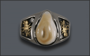 Men's Custom Ivory Ring With Diamonds added to sides in White Gold