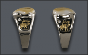 Men's Custom Ivory Ring With Diamonds Added on Sides SideViews
