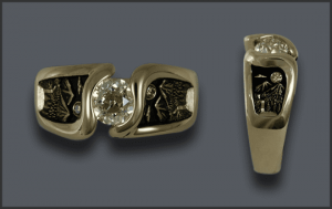 Women's 14k Custom .50ct Diamond Solitaire with Waterfall Scene on Sides ring