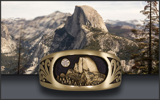 Mens Custom Half Dome Mountain Ring with Diamond Moon
